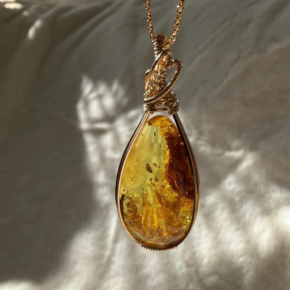 SOLD - Amber Necklace 14k gold filled - Picture 3 of 8